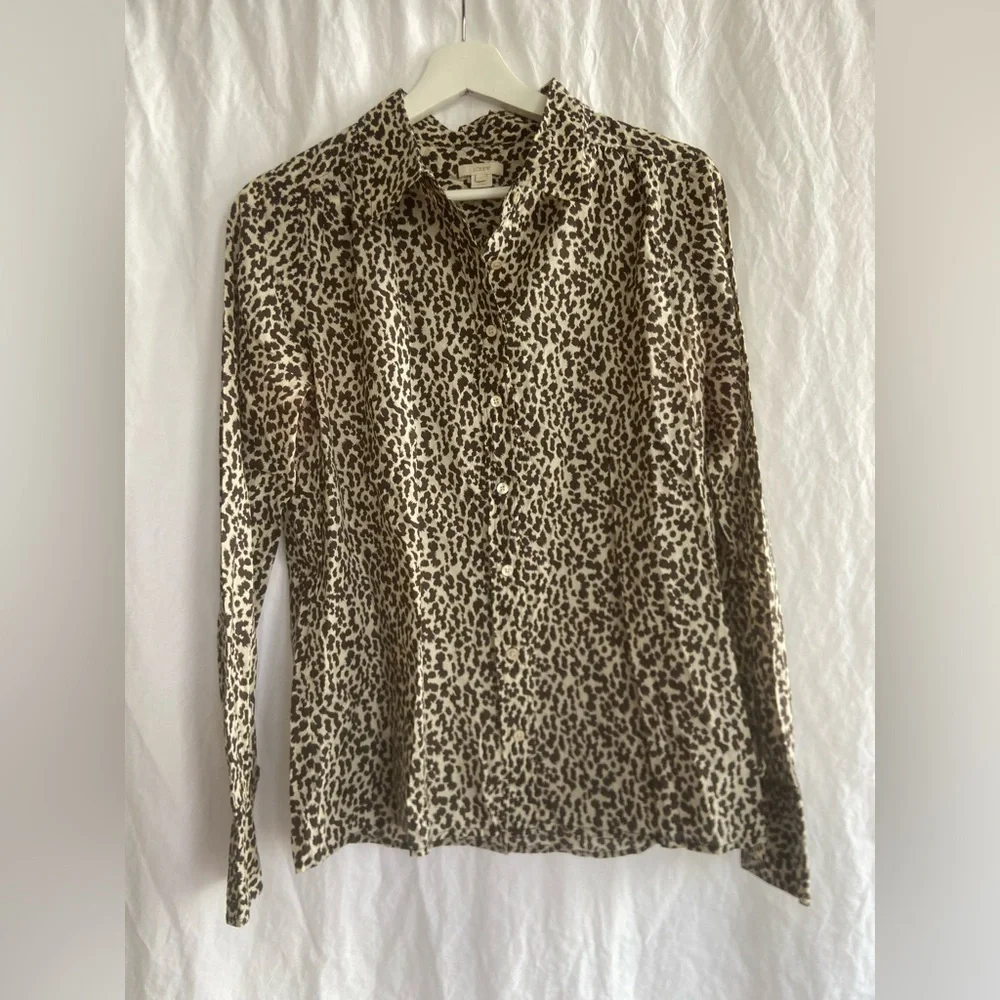 J. Crew Leopard Print Button Up Casual Cotton Shirt Size 10